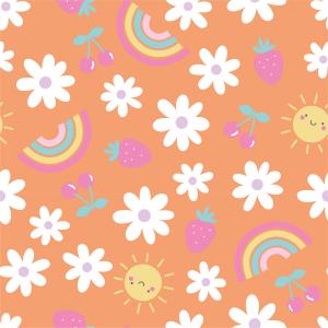 Elastik Jersey B.W. Blumen/Erdbeeren